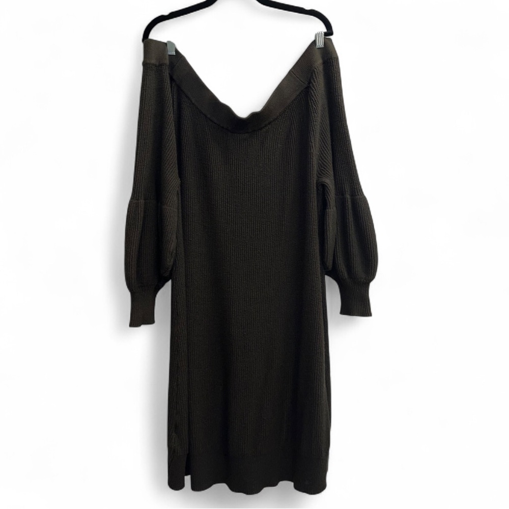 City Chic Plus Size 22 Slouchy Off Shoulder Sweater Dress in Dark Olive Green